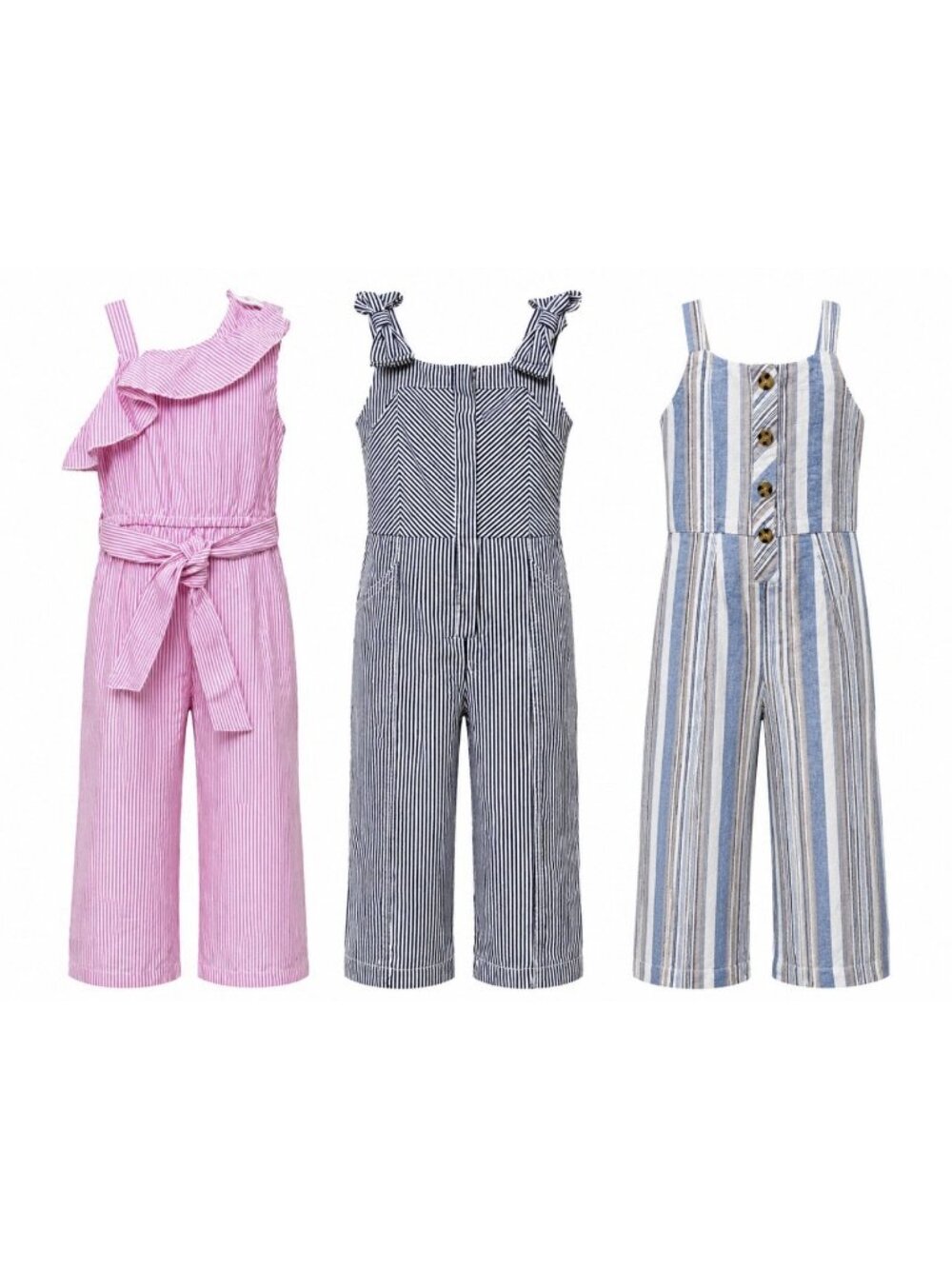 NEW Habitual Girls Jumpsuit 3T LOT Of 3 Sleeveless Striped Nautical Preppy READ